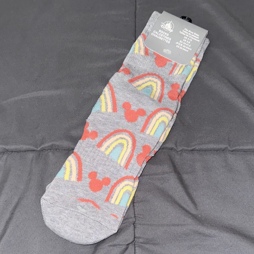 🌈 Disney Gray Socks with Colorful Rainbow and Mickey Pattern